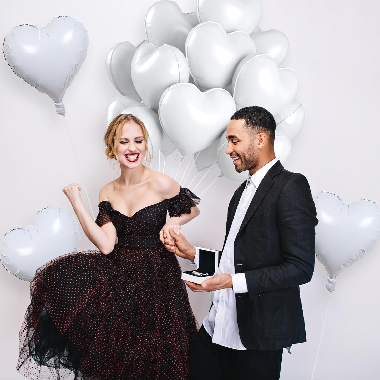 12 Pcs Heart Balloons, 18 inch White Heart Shaped Balloons, Big Foil Helium Balloon, Love Foil Balloon for Wedding Baby Shower Anniversary Backdrop Valentine Party Decorations