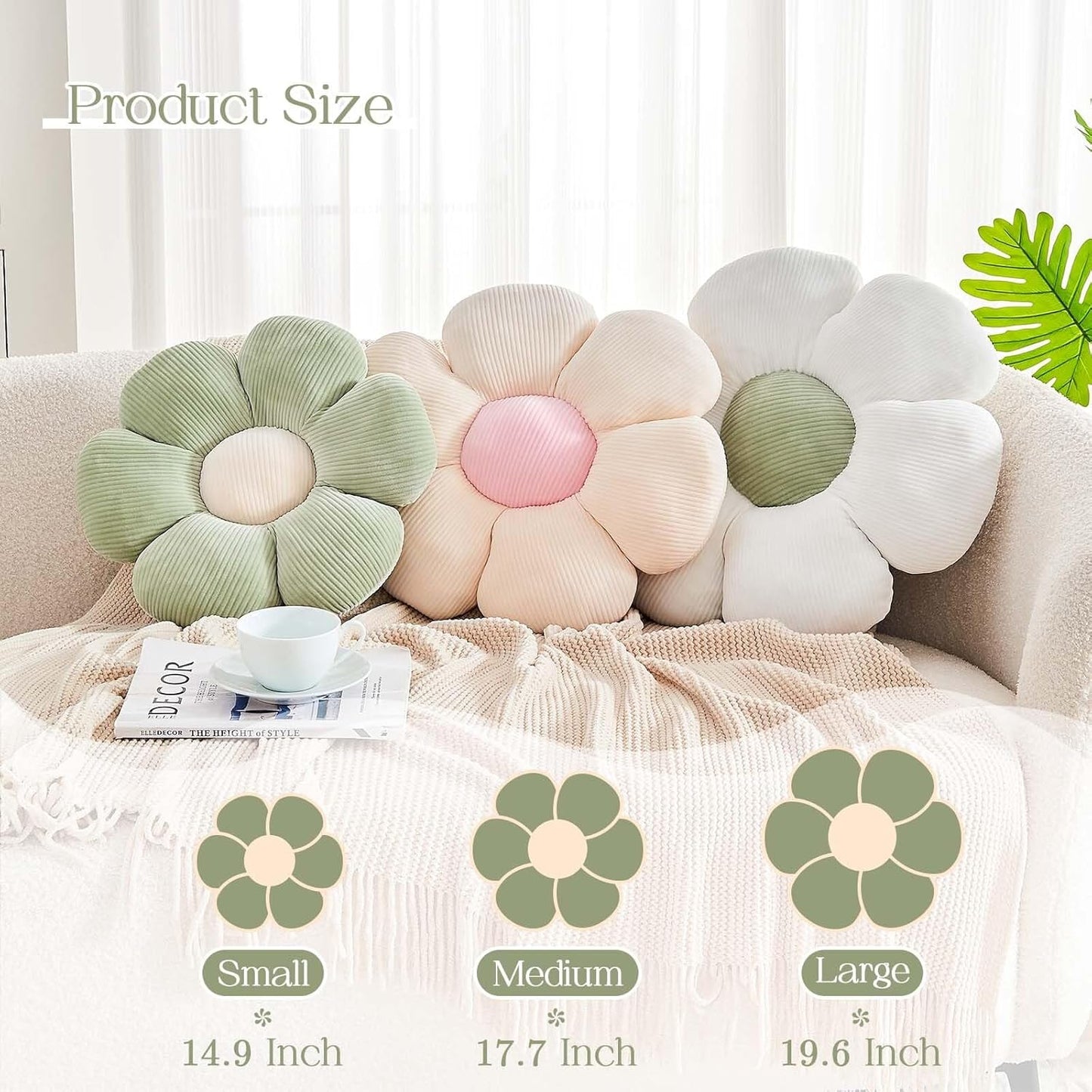 White Flower Pillow, 19.6" Cute Flower Shaped Floor Pillow, Aesthetic Floral Plush Daisy Decorative Throw Pillows for Bed Sofa Couch