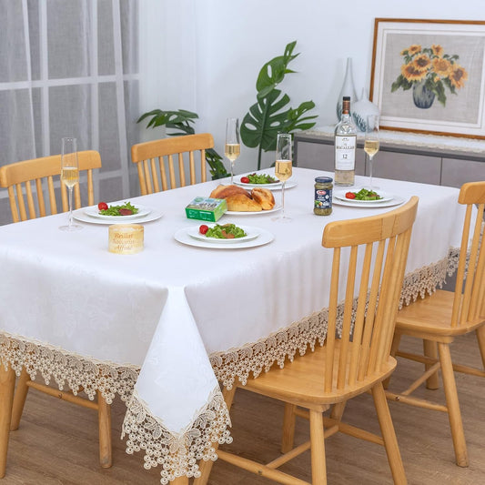 Beige lace Premium Rectangle Farmhouse Table Runner Waterproof OilProof SpillProof AntiShrink Soft Wrinkle Resistant Decorative Fabric Table Cover Kitchen Dinning Party Wedding Banquet