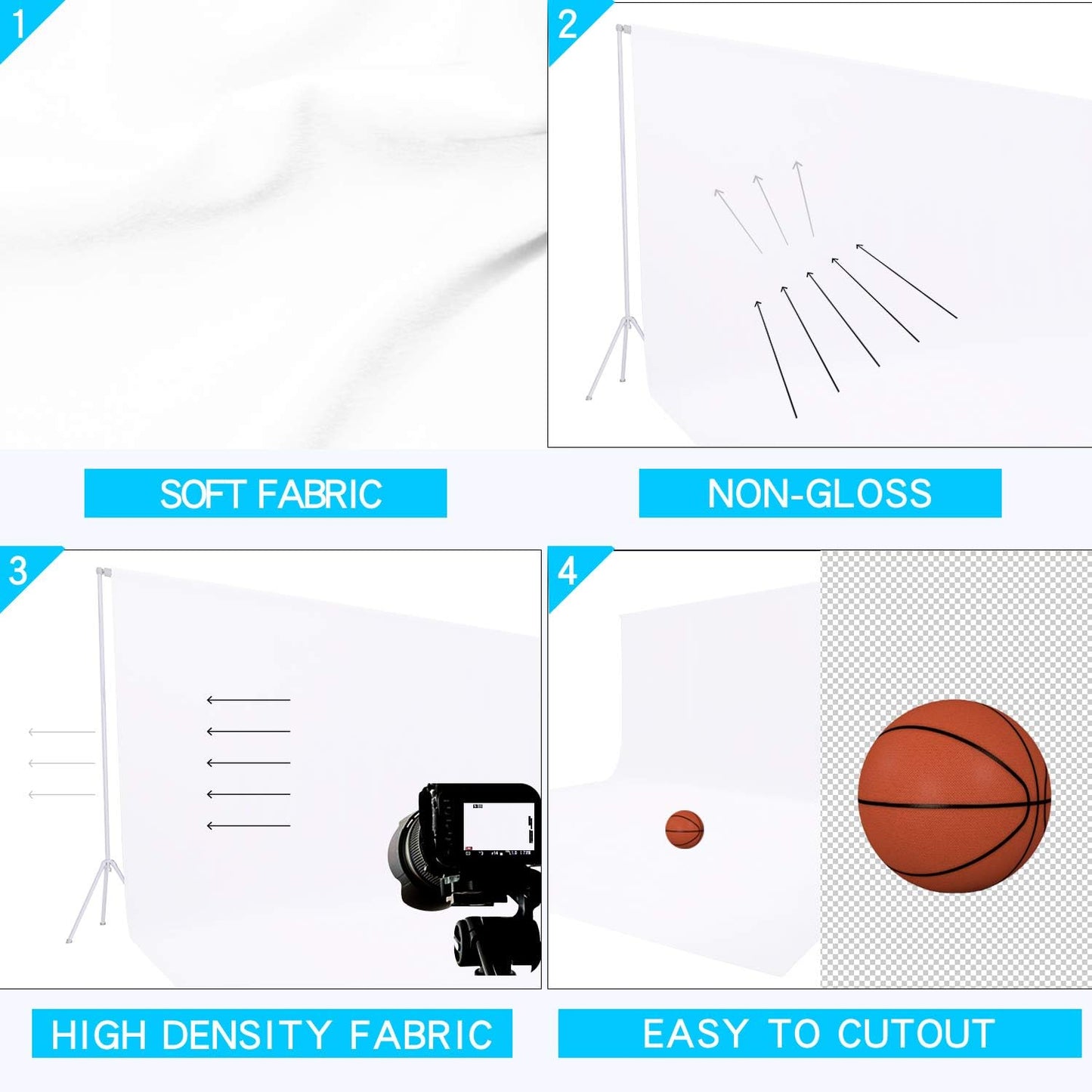 ISSUNTEX 5X7 ft Background Muslin Backdrop, Photo Studio, Collapsible High Density Screen for Video Photography and Television-White