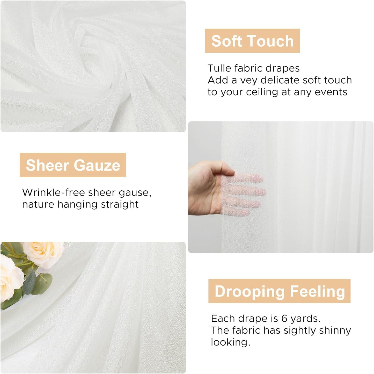Wokceer Wedding Arch Draping Fabric 6 Panels 28.7" x 20FT Ivory Drapes Sheer Fabric Backdrop Arch Draping for Wedding Ceremony Birthday Party Bridal Shower Decoration