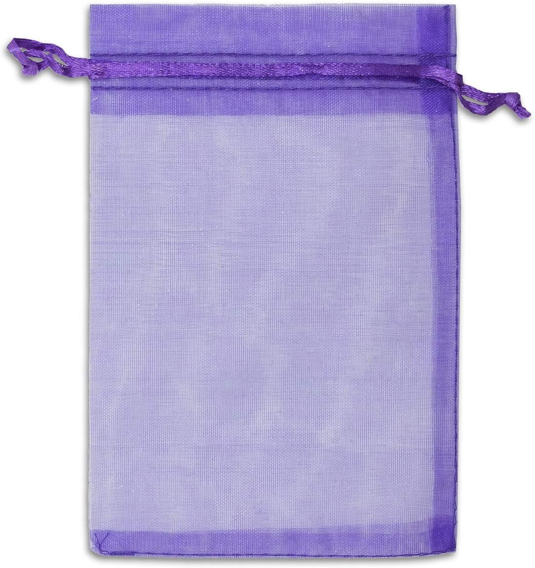 TheDisplayGuys 48-Pack 3x4 Purple Sheer Organza Gift Bags with Drawstring, Goodie Bags for Jewelry, Candy Bags, Treat Bags, Wedding Favors Small Mesh Bags