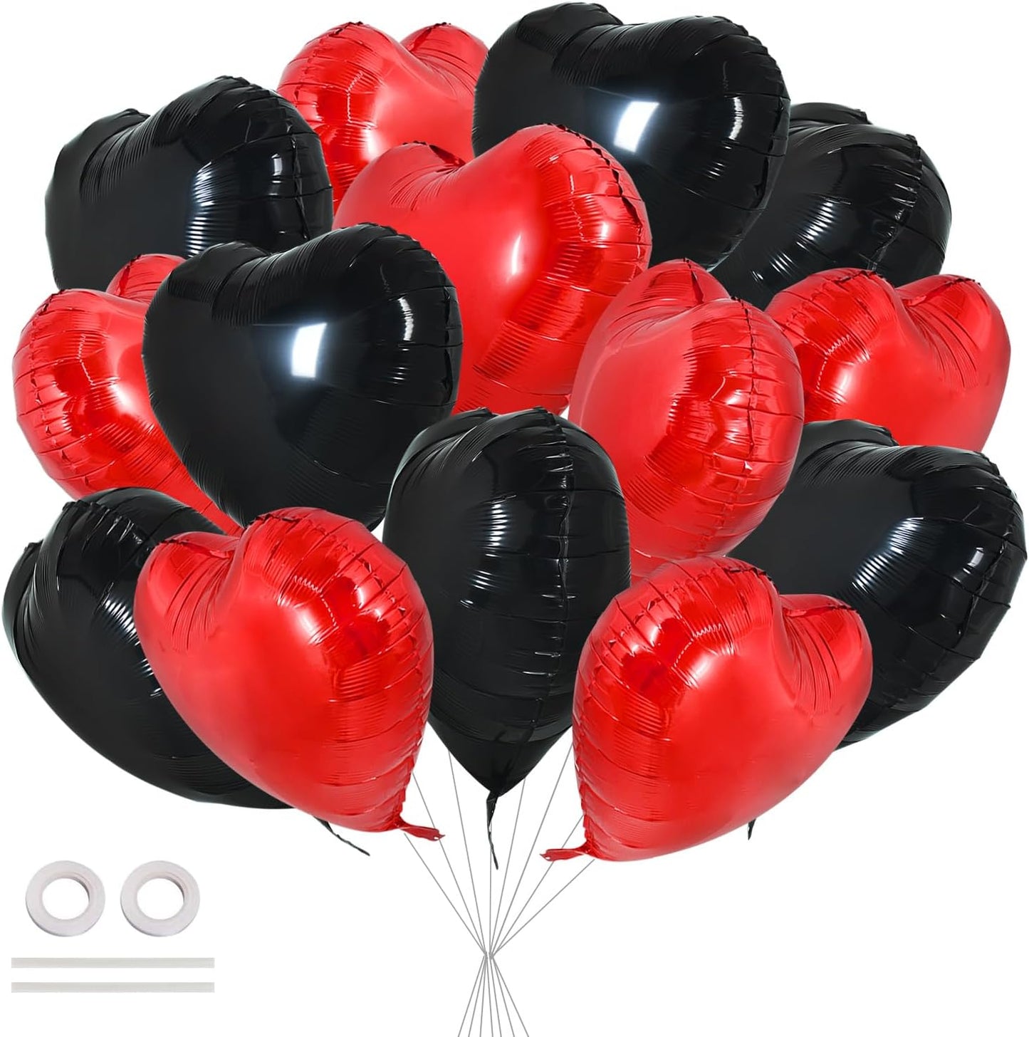 TONIFUL 30Pcs 18 Inch Red Black Heart Balloons Valentine’s Day Heart Shape Foil Mylar Balloons Decoration for Romantic Valentine's Day Wedding Bridal Shower Anniversary Engagement Party Supplies