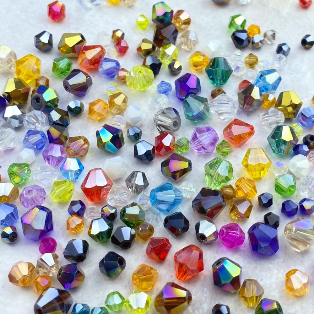 250pcs 6mm Bicone Crystal Glass Beads Loose Spacer Beads Faceted Craft Beads for Jewelry Making DIY Necklace Bracelet Earring Wind Chimes Suncatchers Ornamen(Rainbow)