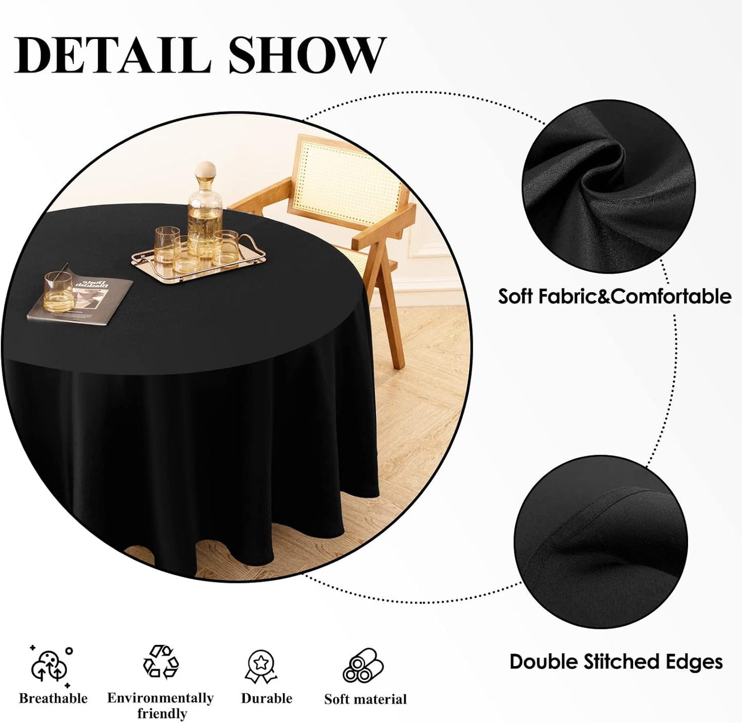 Round Tablecloth 120 Inch 10 Pack Black Tablecloths Washable Decorative Linen Polyester Table Clothes Cover for Dining Table Banquets Buffet Parties and Wedding