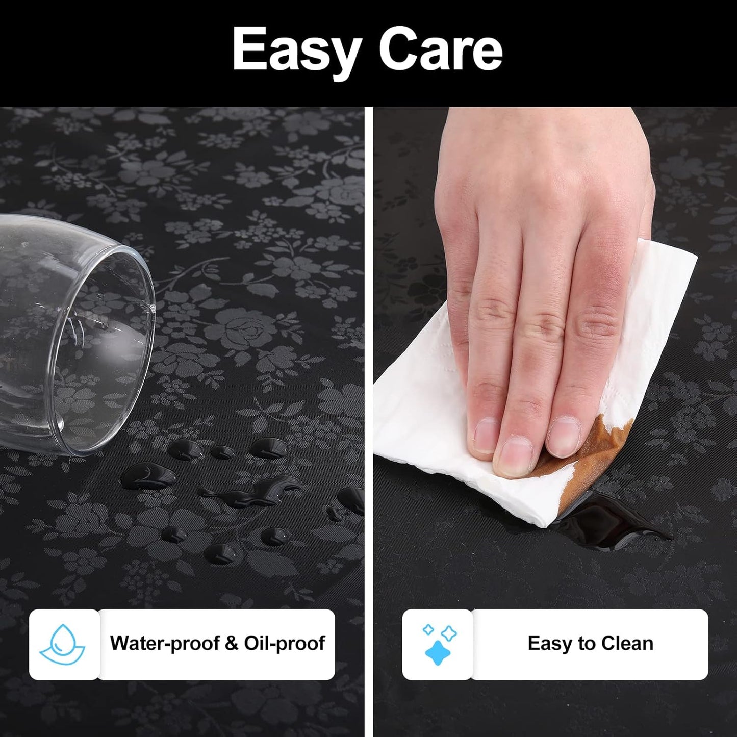 Smiry Rectangle Table Cloth, Waterproof Heavy Duty Vinyl Tablecloths, Wipeable Washable Table Cover for Kitchen and Dining Room (Black, 60" X 84")