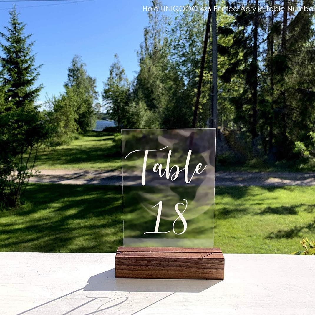UNIQOOO 20 Pack Rustic Acrylic Sign Holders | Walnut Wood Table Numbers Display Stands | Place Card Holder, Perfect for Retail Shop Wedding Dinner Party Events Decoration