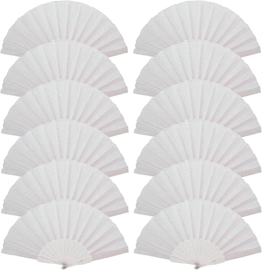 12 Pack Handheld Fan,Folding Hand Glitter Fan with Shining Transparent Fan Rib – Ideal for Wedding, Church, Festival, Dance, Tea Party, Club, and EDM Accessories, White