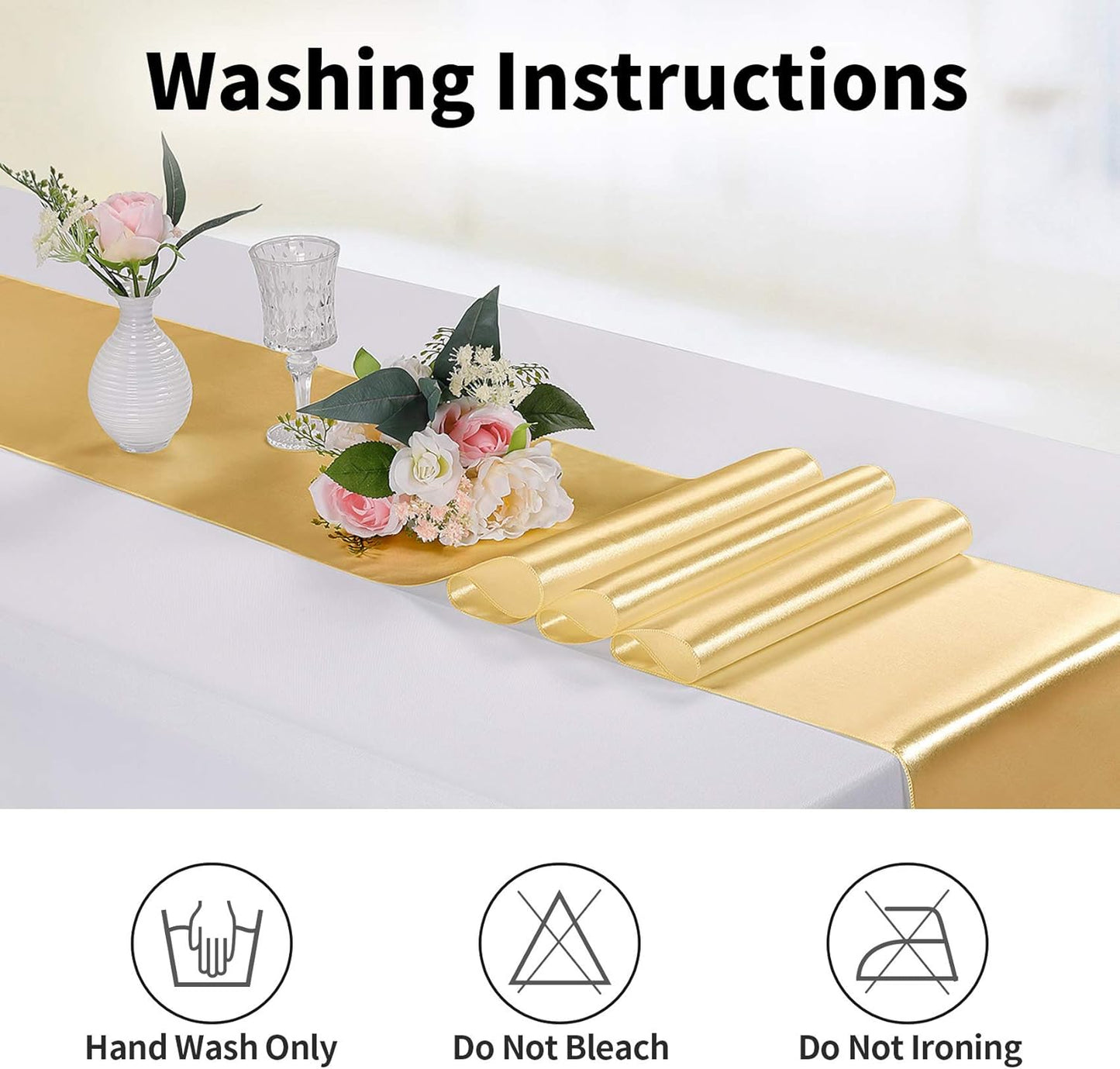 5-Pack Satin Table Runner Light Gold 12 x 108 inches Long, Table Runners for Wedding, Birthday Parties, Banquets Decorations（5 Pack, 12x108 Inch, Light Gold）