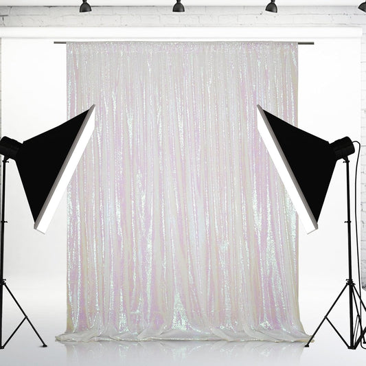 Eternal Beauty White Iridescent Sequin Backdrop, 6x6 Ft Glitter Background Curtains for Shimmer Photography Party Wedding Birthday Back Drop Decor