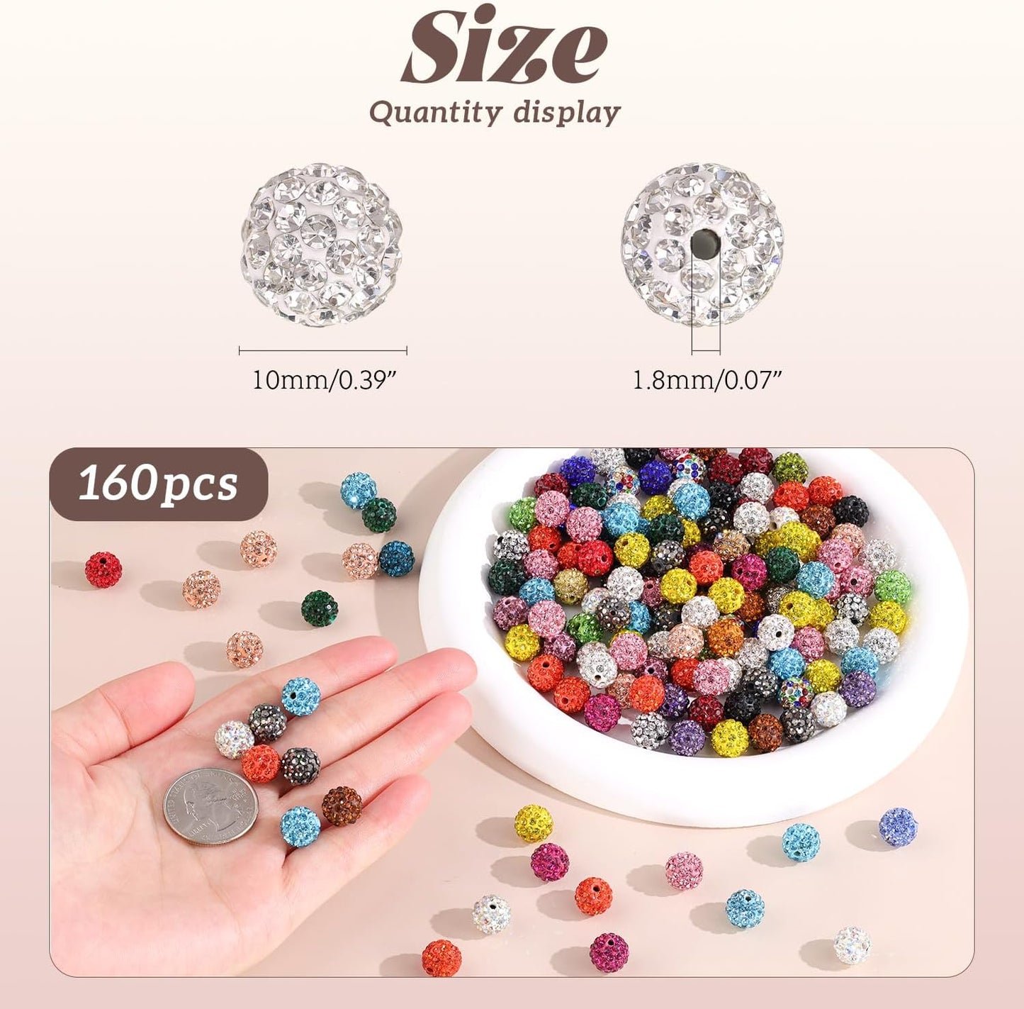 160pcs 10mm Rhinestone Beads for Jewelry Making, Light Green Shiny Round Disco Ball Beads Bulk, Sparkle Crystal Clay Christmas for Bracelet Baseball Necklace Earring Crafting and DIY