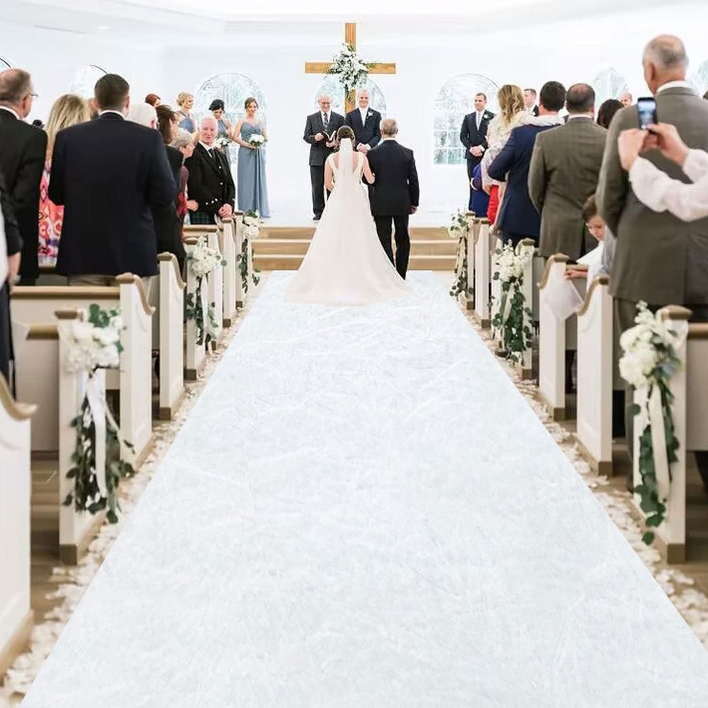 MODFUNS White Aisle Runner for Wedding Ceremony 4FTx25FT Velvet Fabric Runway Rug Wedding Runner Aisle Indoor Outdoor Carpet for Party Runners Carpet with Carpet Tapes Birthday Anniversary Runners