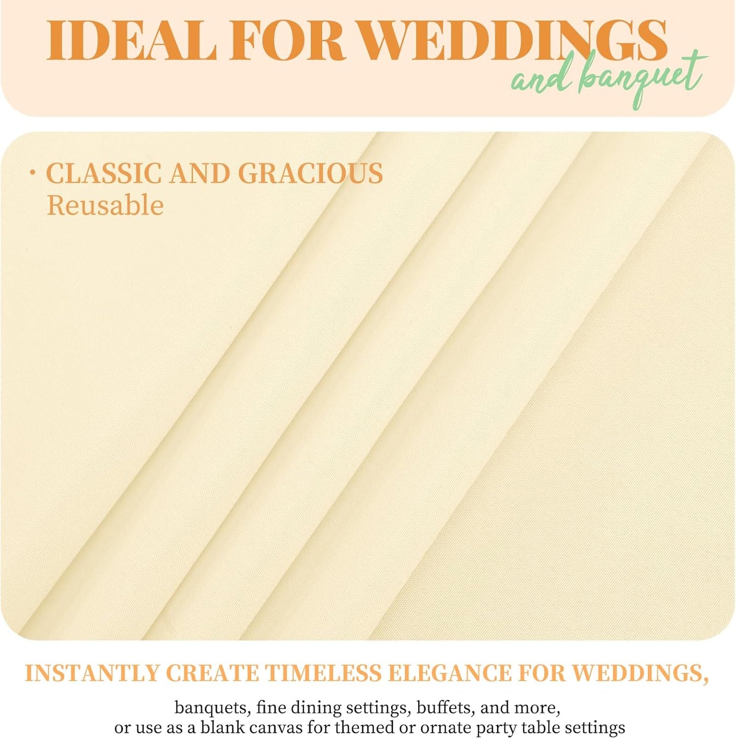 12 Pack 60 x 126 Inch Tablecloth, Beige Polyester Tablecloth for 8 Ft Rectangle Tables, Washable Fabric Table Cover for Wedding Party Dining Buffet Parties or Camping