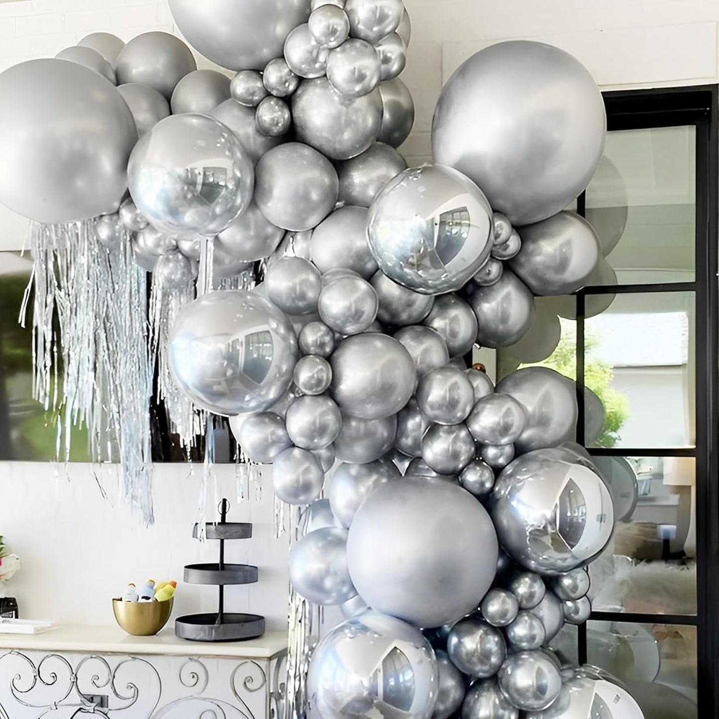 90pack Metallic Silver Balloons Different Size 18/12/10/5 Inch Chrome Silver Balloon Garland Arch Kit for Graduation, Wedding, Birthday, New Year, Baby Shower Decorations