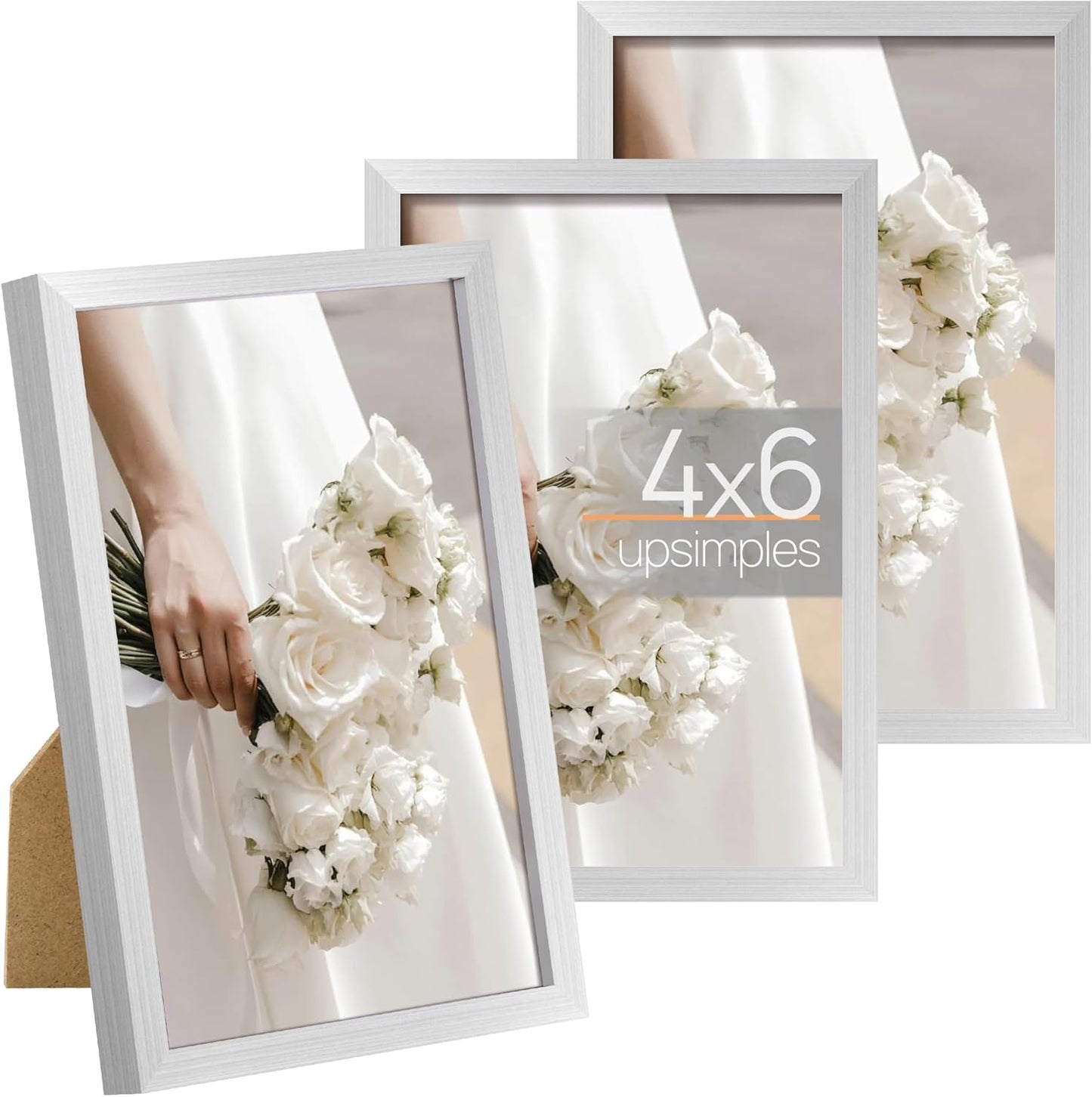 upsimples 4x6 Picture Frame Set of 3, Made of High Definition Glass for 4 x 6, Wall and Tabletop Display Thin Border Photo Frames for Home Decor, Silver