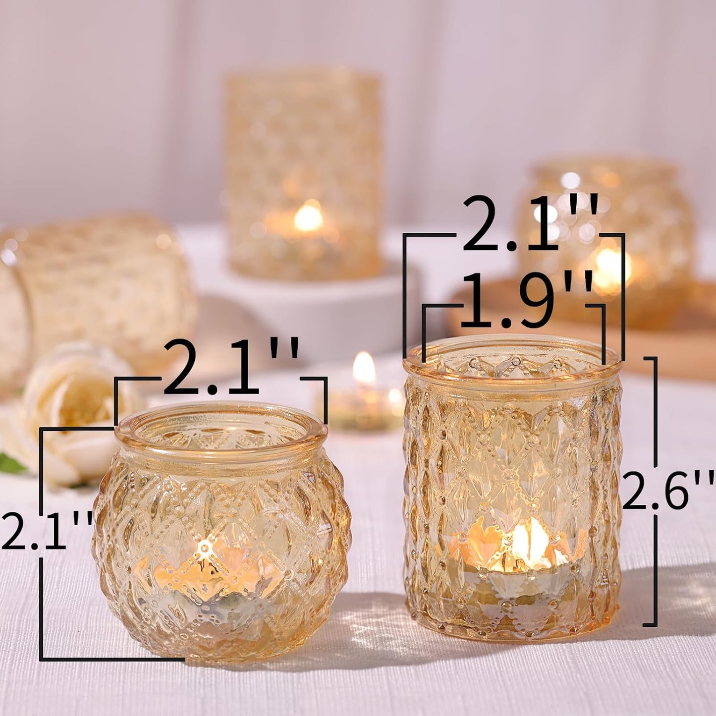 36pcs Assorted Gold Votive Candle Holders, Tea Light Candle Holder Glass for Diwali, Gold Candle Holders for Wedding, Table Centerpiece, Brithday and Holiday Decorations