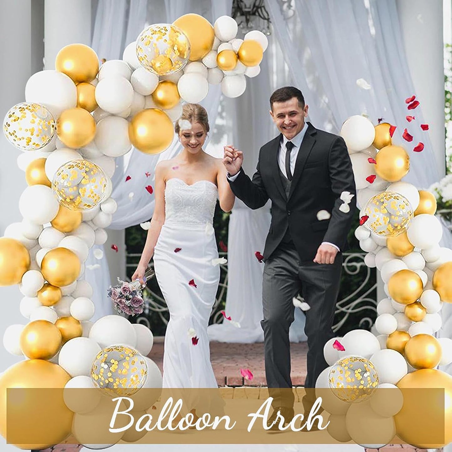 AerWo [Upgraded] Balloon Arch Kit 8.2ft+6ft, Gold Half Balloon Arch Stand with Base, Free Bending Top Curve Balloon Arch Frame Stand for Floor Birthday Wedding Halloween Decorations