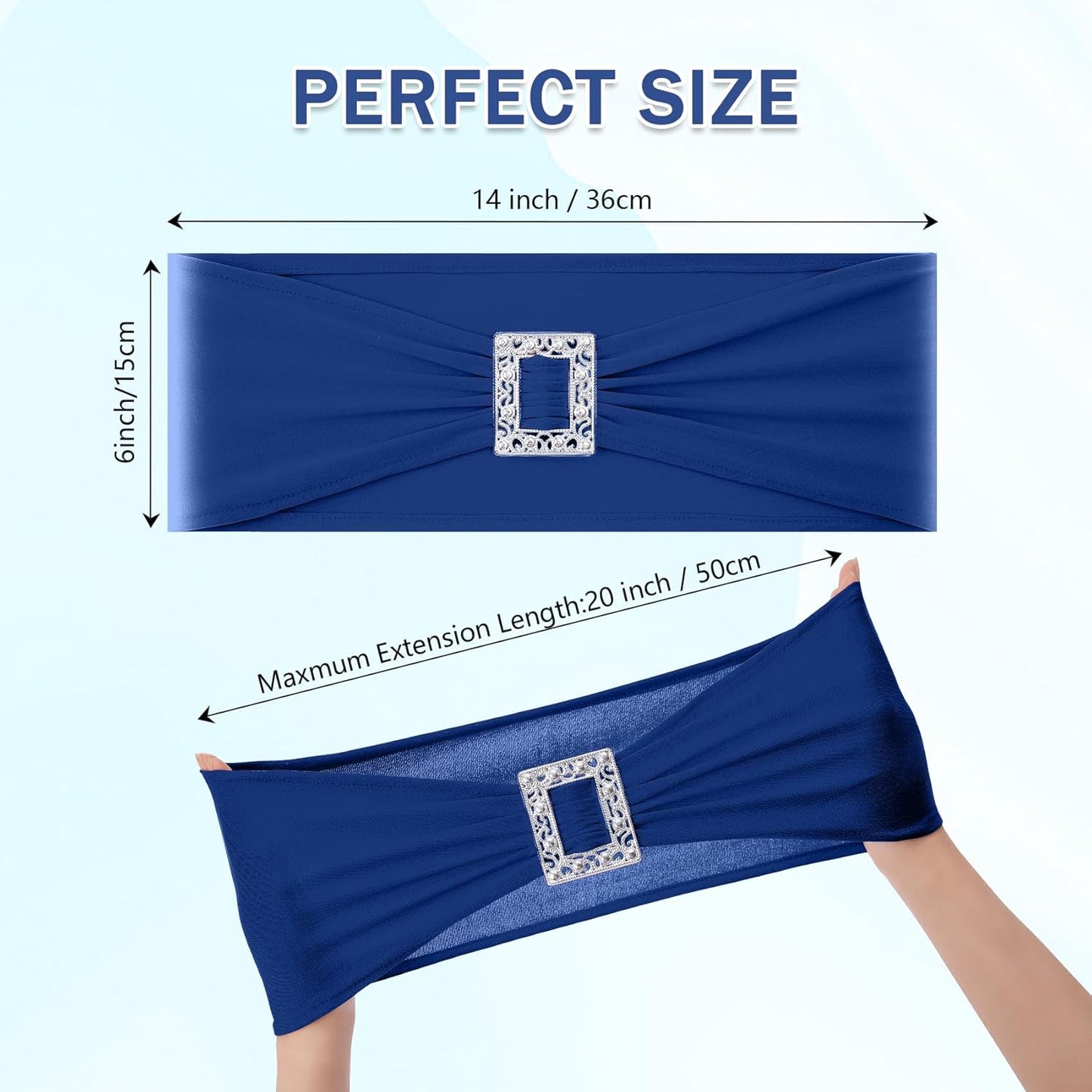 Joccun 30 PCS Spandex Chair Sashes Bows Stretch Chair Cover Band with Buckle Slider Universal Elastic Chair Ties for Wedding Banquet Party Event Decoration (Navy)