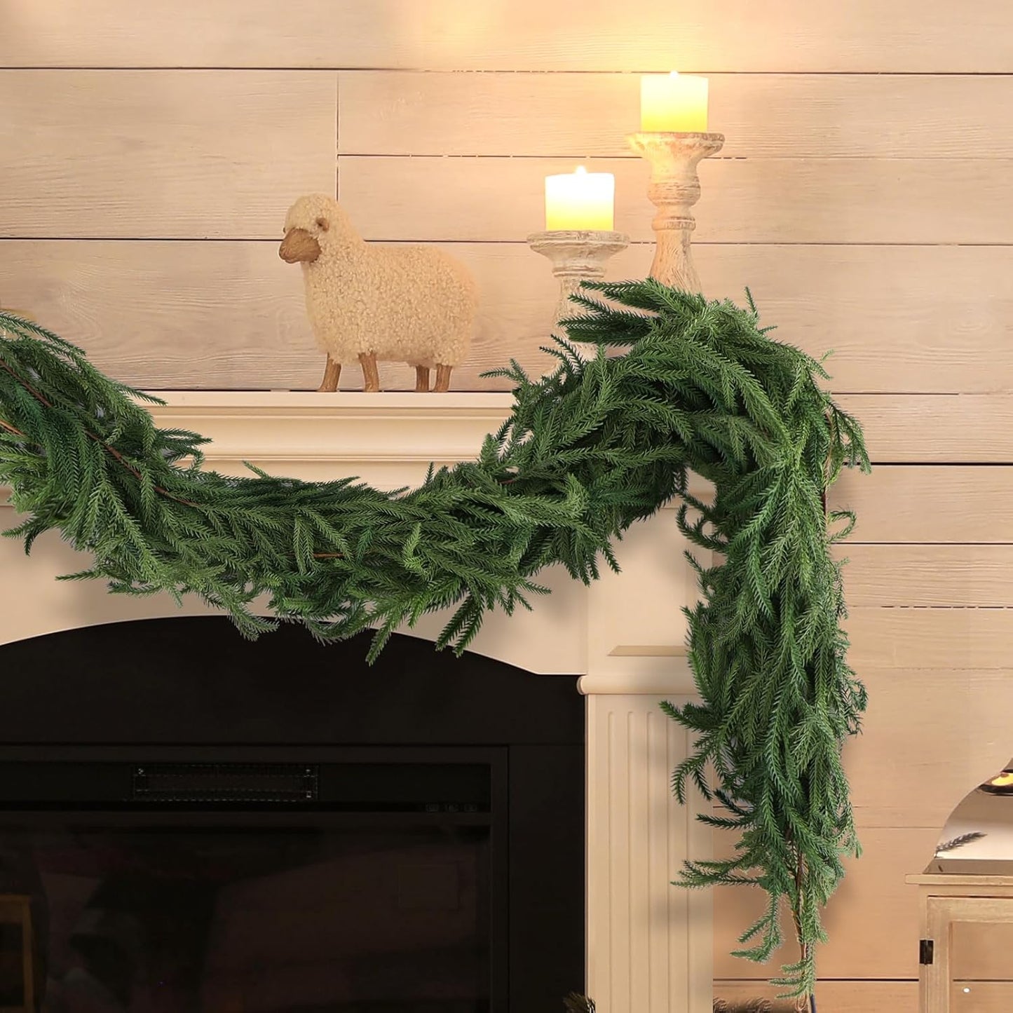 4 Pack Christmas Norfolk Pine Garlands 9FT, Real Touch Artificial Greenery Garland – Full Evergreen Pine Garland for Mantle, Fireplace, Table, Wall, Stairs & Outdoor Holiday Décor