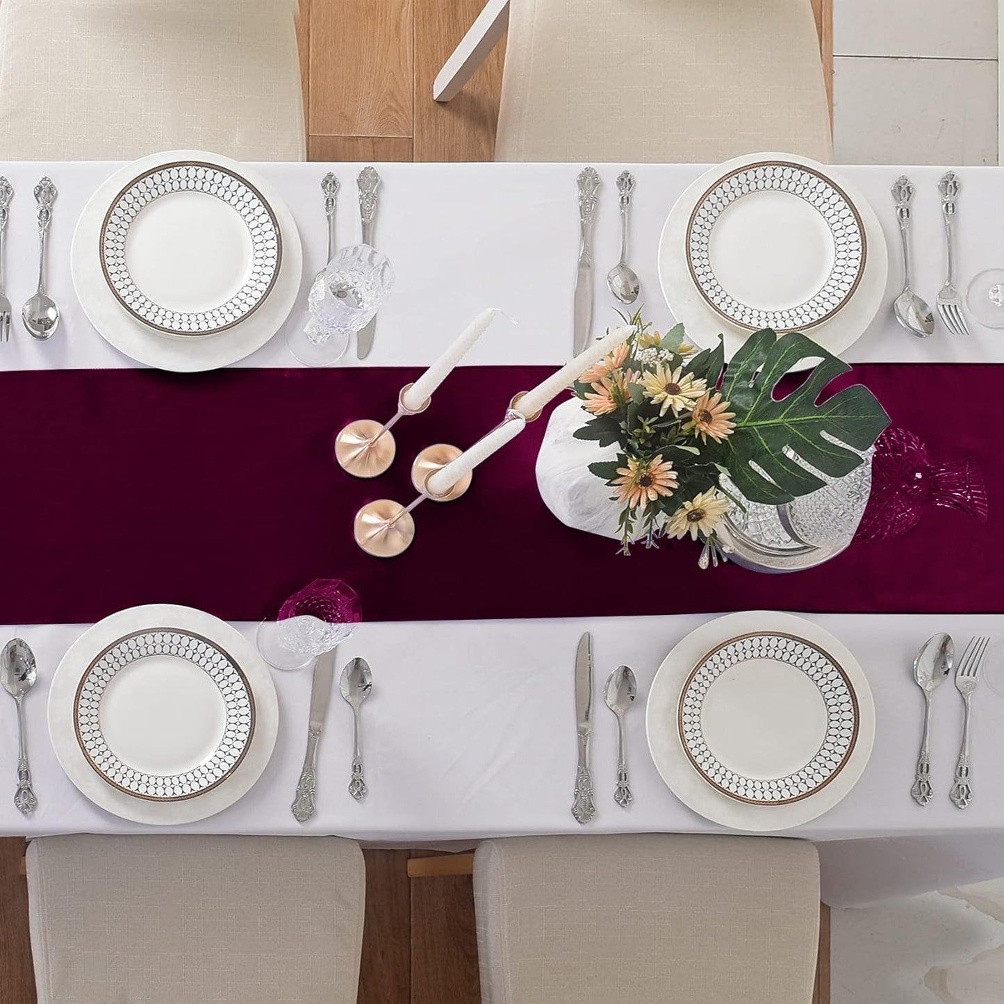 12Pack Table Runner 12 x 108 Inches Satin Silk Table Runner for Wedding, Birthday Party, Banquets, Graduations Decoration, fit Rectange and Round Table-Burgundy