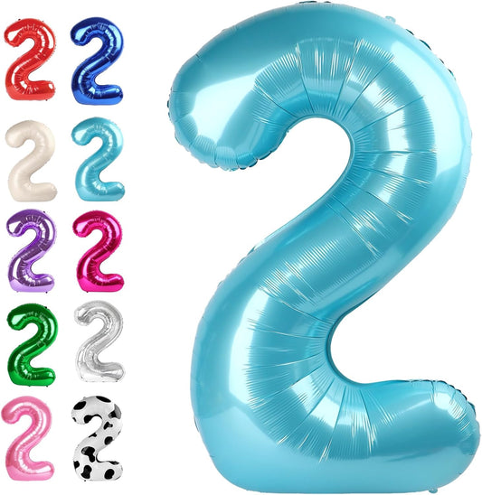40 Inch Big Pearl Blue Number 2 Balloon Birthday Decoration, Number 2 Helium Balloon 12 20 22 23 24 26 28 32 42 Celebration, Boy Girl Baby Anniversary Party Graduations Supplies Decorations