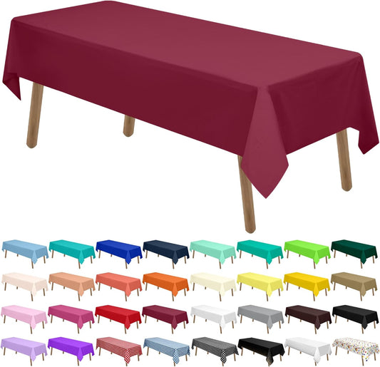 PEVA Burgundy Plastic 2 Pack Tablecloths - 54 x 108 inch Maroon Disposable Table Covers for BBQ, Birthday, Wedding Parties - Fits 8 ft Rectangle Table