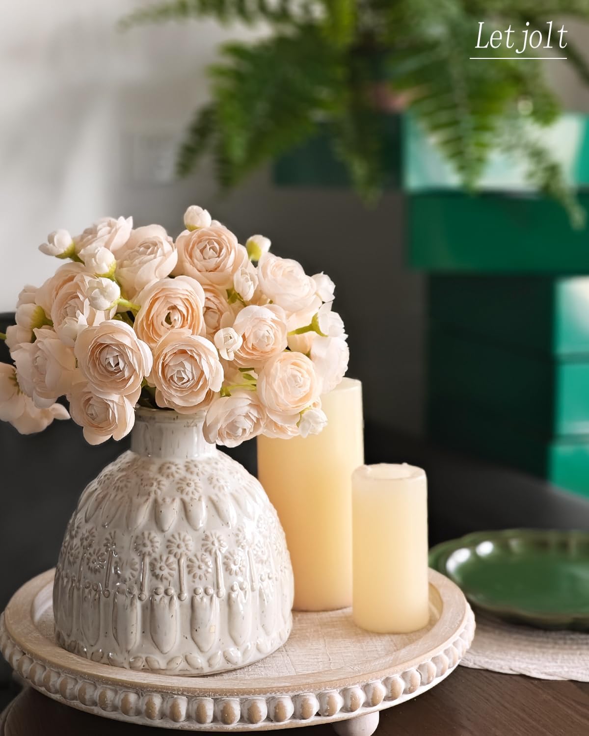 Letjolt Ranunculus Artificial Flower Light Champagne Silk Flowers Faux DIY Bouquet for Wedding Engagement Centerpieces Arrangements Bridal Shower Decorations Home Decor 18pcs