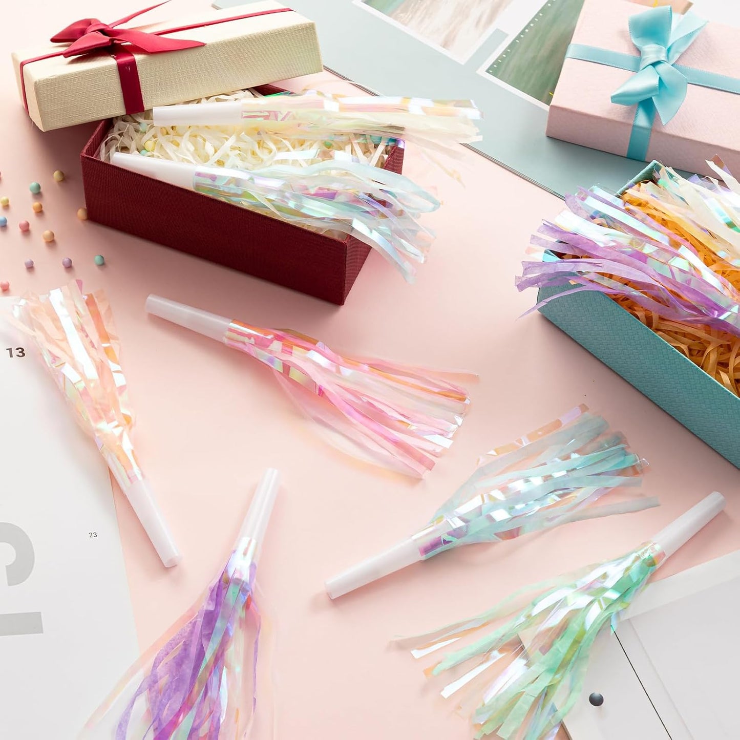 72 pcs Party Blowers, Noise Makers Glitter Metallic Fringed Party Horns for Birthday Blow Horns Graduation Sporting Party Favors Supplies