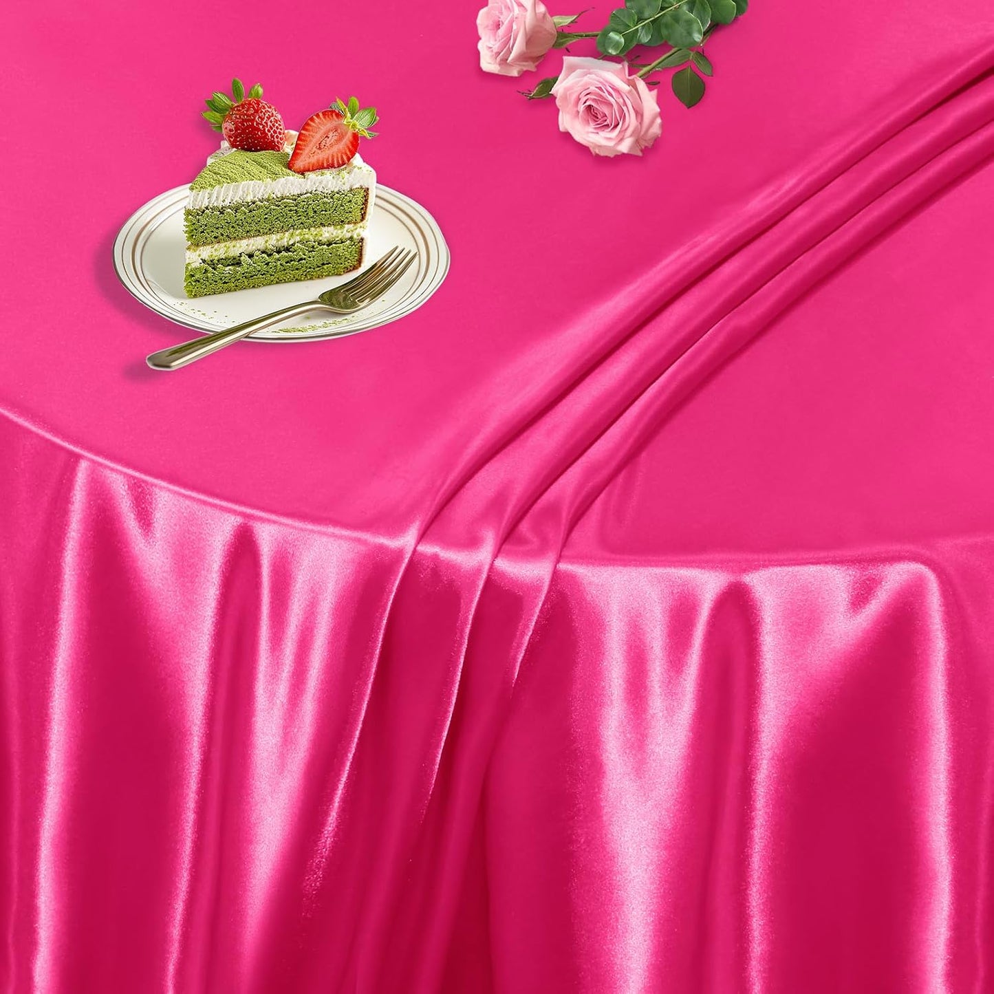 KKJIAF 1 Pack 108 Inch Round Table Cloth, Hot Pink Overlay Round Satin Table Cover, Silky Satin Dining Tablecloths for Wedding Buffet Parties Banquet Decoration