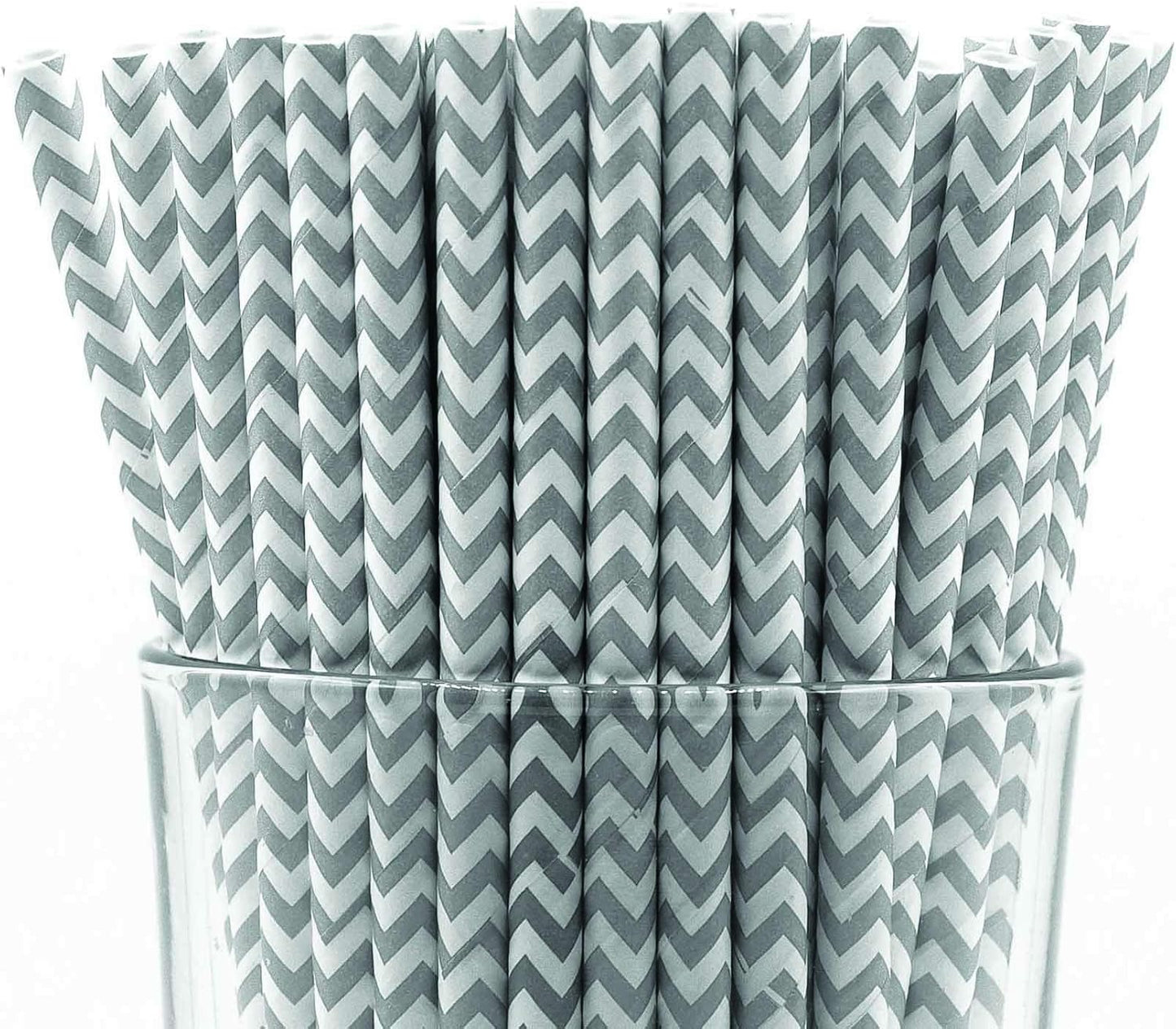 Pack of 150 Gray Chevron Biodegradable 4-Ply Paper Drinking Straws (Compostable, Non-toxic, BPA-free)