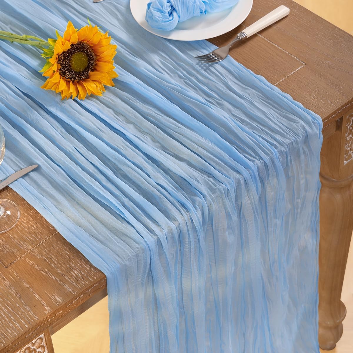 Baby Blue Cheesecloth Table Runner 4 Pack Fall Table Runners Boho Gauze 120 Inches Light Blue Cheese Cloth Fall Table Decorations for Thanksgiving Wedding Bridal Baby Boy Shower Party