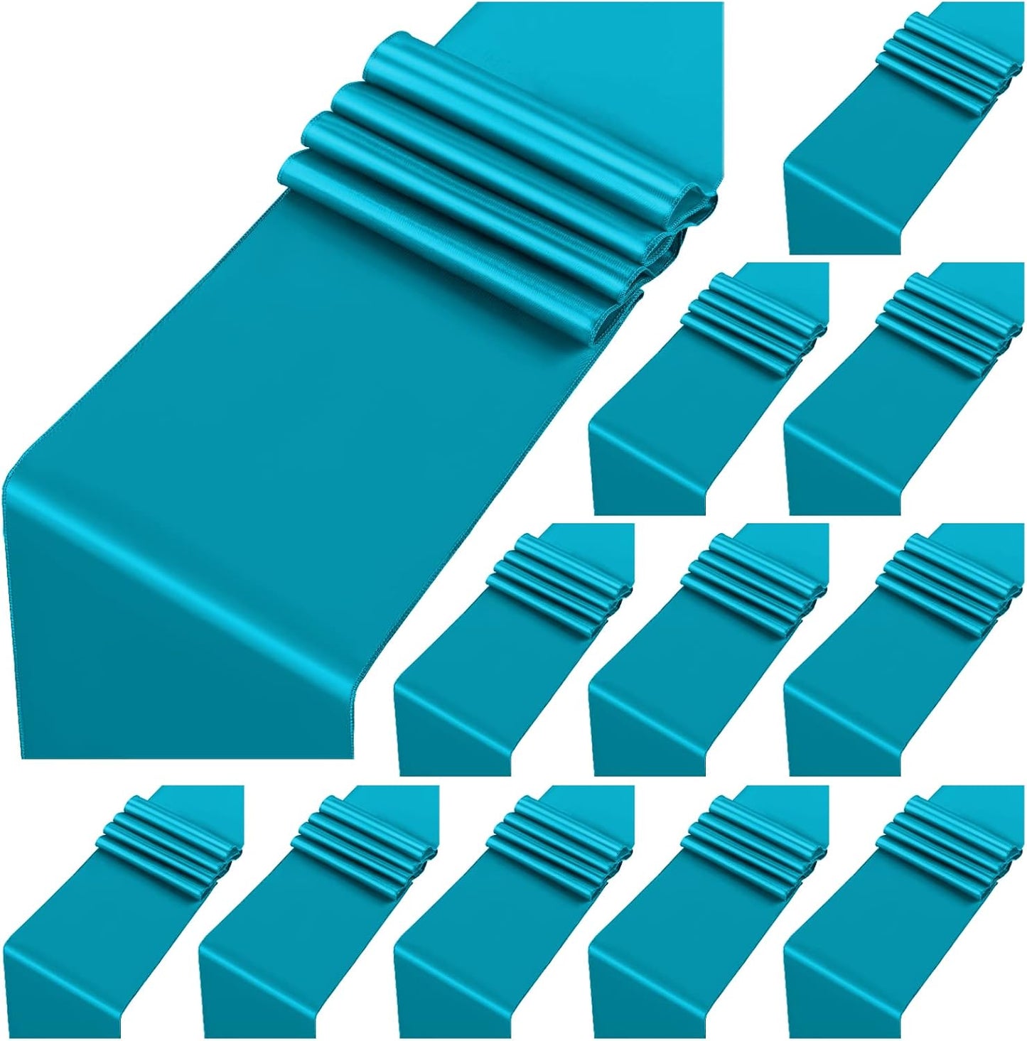 12 Pack Turquoise Satin Table Runner,12 x 108 inch Long Premium Smooth Table Runner for Wedding, Banquets, Birthday, Party,Graduation,Engagements,Table Runners fit Rectangle and Round Table