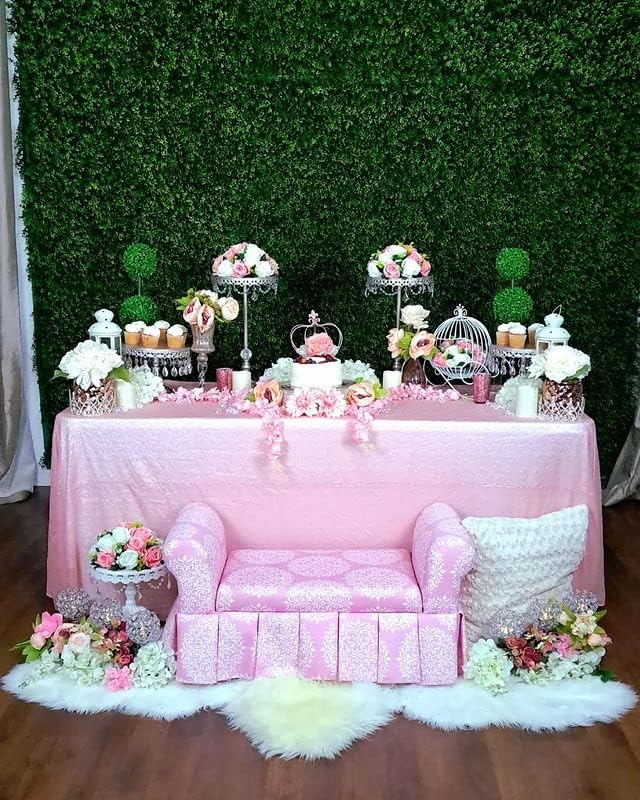 QueenDream Pink Tablecloth 60 x 102 Inch Sequin Tablecloth for Party Decorations Glitter Tablecloth for Bridal Baby Shower Wedding