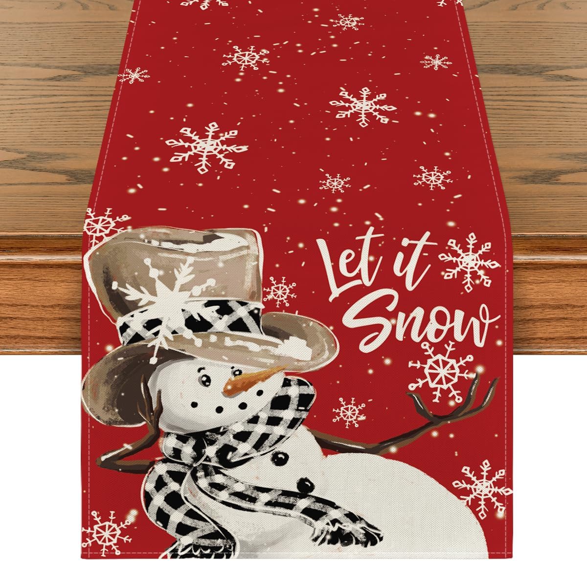 Artoid Mode Red Snowman Snowflake Let it Snow Winter Table Runner, Seasonal Christmas Kitchen Dining Table Decoration for Home Party Decor 13x36 Inch