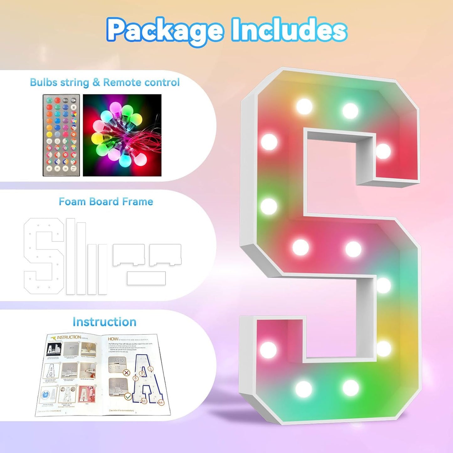 Ledido 4FT Marquee Light Up Letters, 34 Colors Changing Marquee Letter 4 Feet Tall with Remote, Big Letters for Party Wedding Graduation Birthday Decorations, Large Light Up Letter L