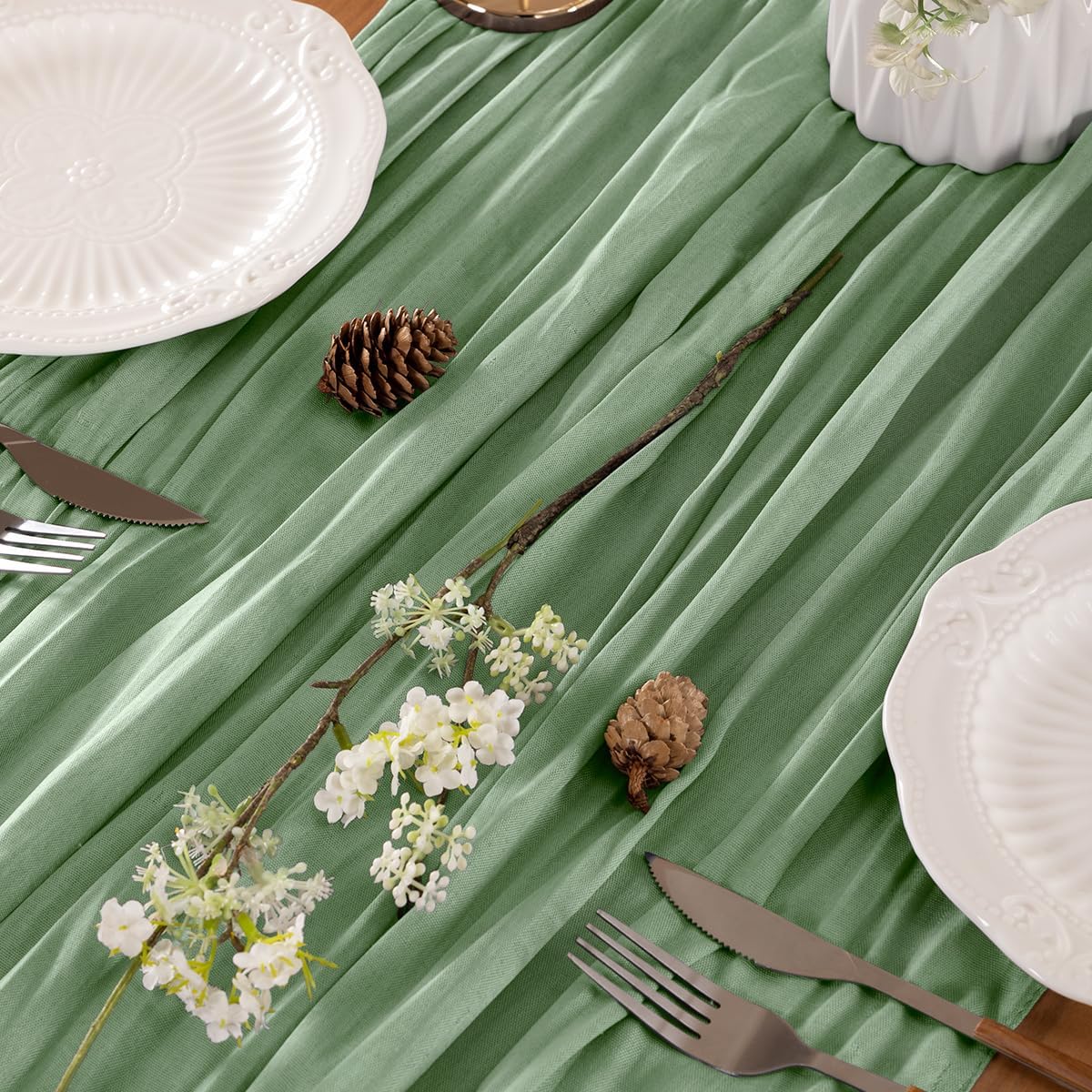 Sage Green Table Runner Cheesecloth Table Runner 14FT Farmhouse Table Runners 160 Inches Fall Table Decor Dining Room Centerpiece Wedding Boho Baby Shower Birthday