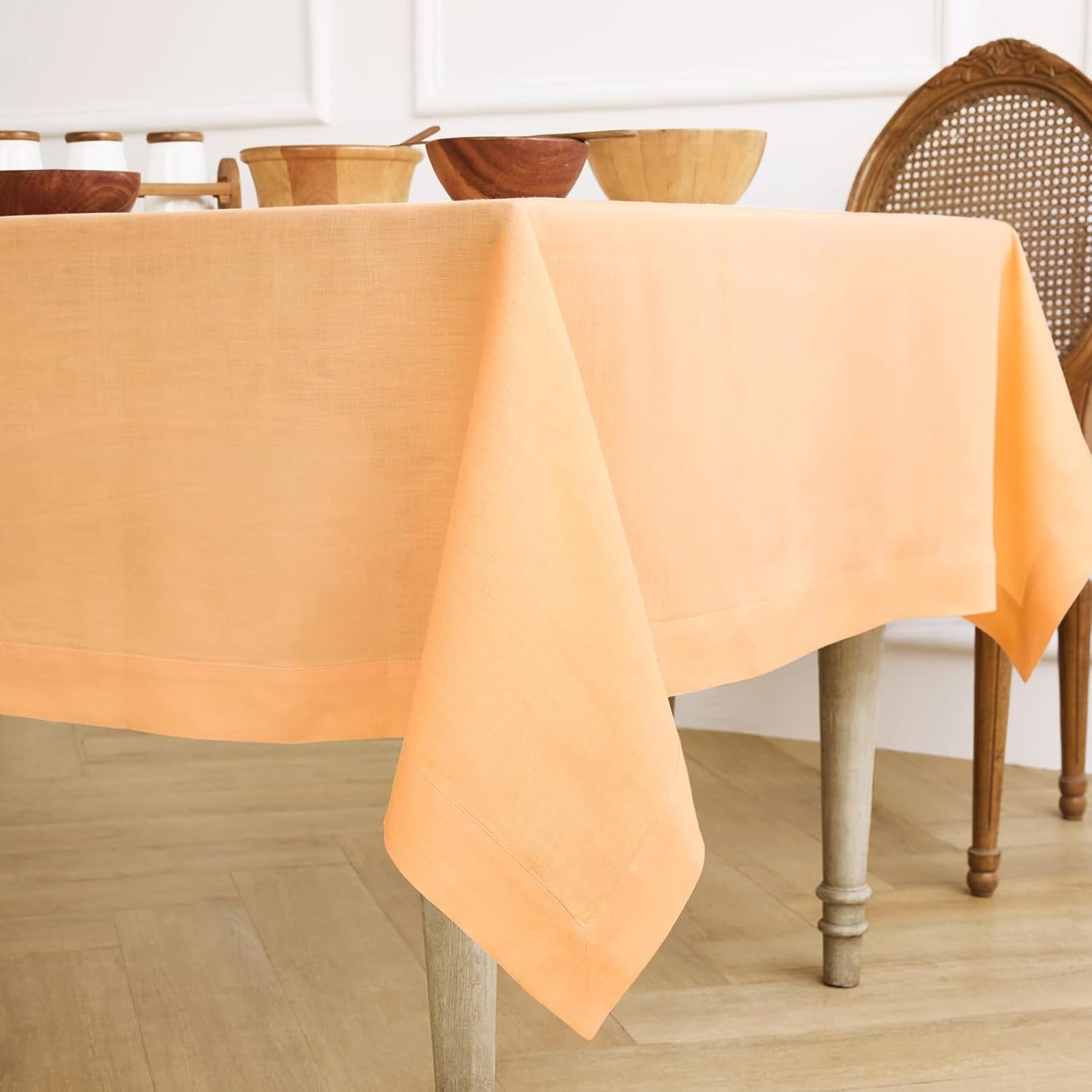 Solino Home Linen Tablecloth for Rectangle Tables 60 x 90 Inch - 100% Pure Linen Peach Table Cloth - Fete, Machine Washable Cloth Tablecloth