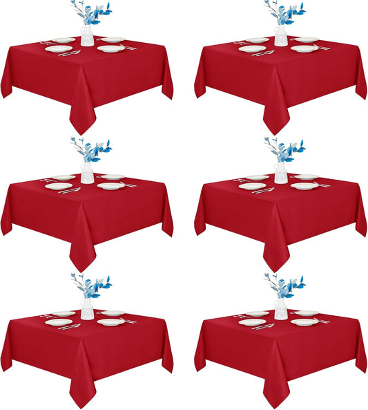 Fitable 6 Pack Red Square Tablecloths - 70 x 70 Inches - Stain Resistant and Reusable Table Clothes, Polyester Fabric Table Covers for Dining, Card Tables, Coffee Tables