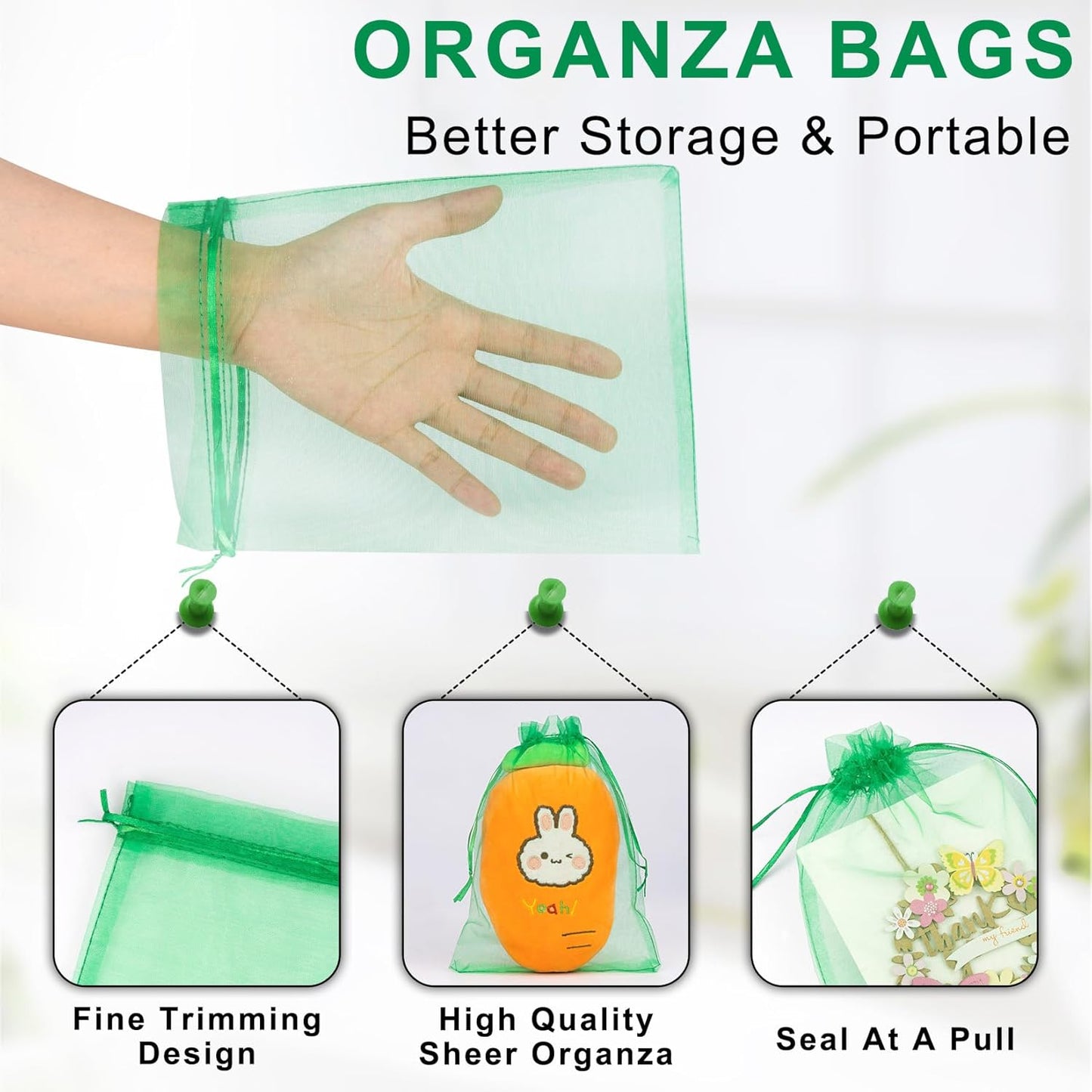 ANZNKU Organza Bags 6x9 Inch, 50 Pack Gift Bags for Christmas Party Favor Mesh Bag Jewelry Pouches Drawstring(Christmas Green)