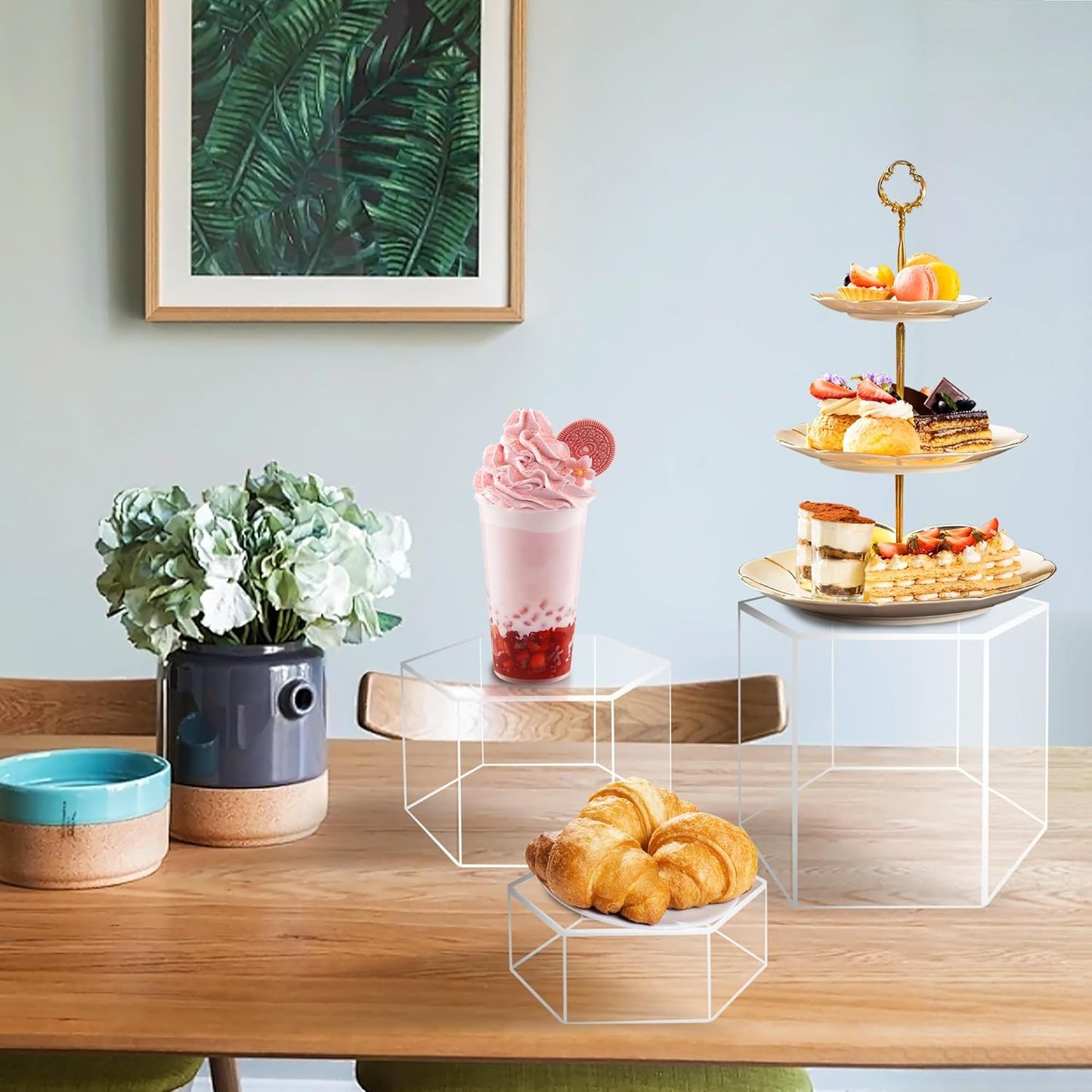 6 Pcs Buffet Risers, Dessert Stands, Acrylic Boxes for Display, Hexagonal Jewelry Showcase, Riser Display Cases Acrylic Display Base, Clear