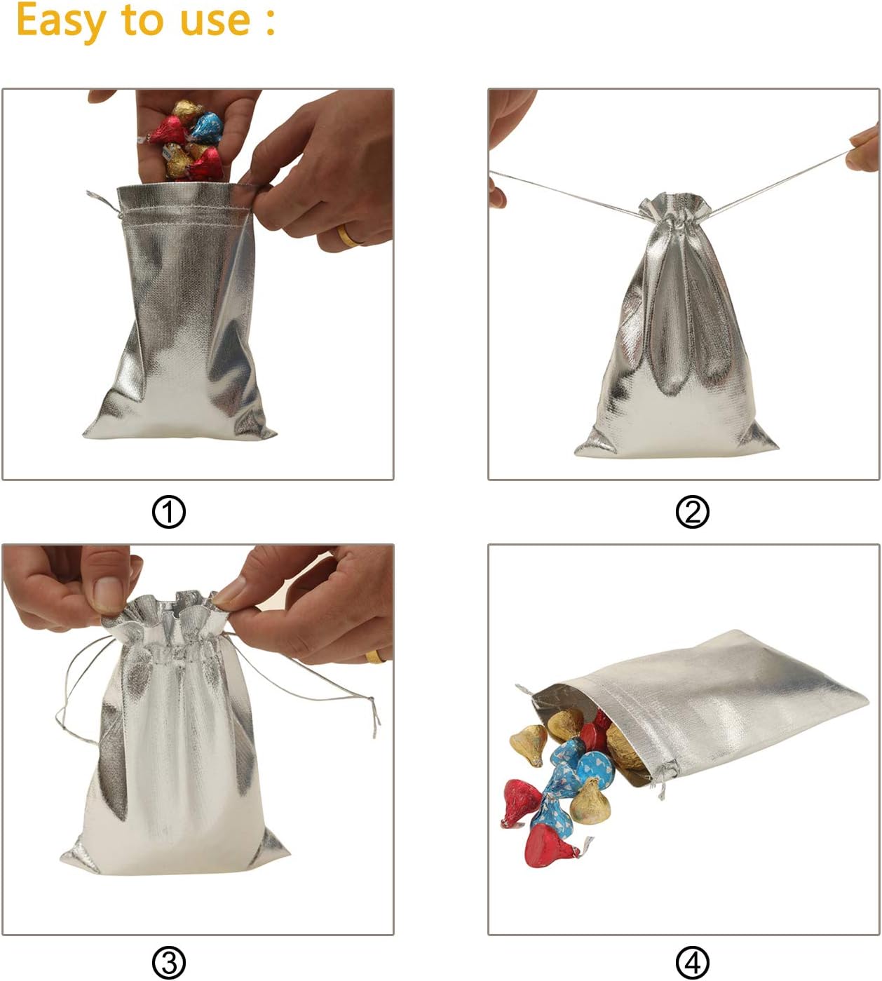 Drawstring Organza Jewelry Pouches (Silver, 3.54x4.72 Inch (Pack of 100))