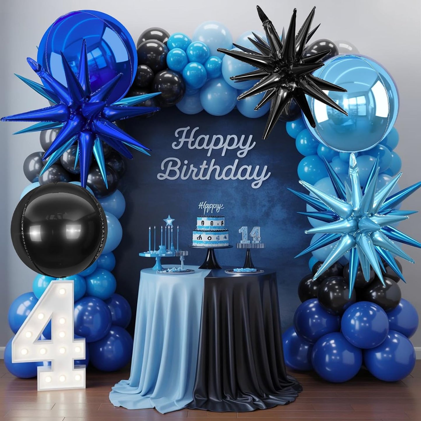 6Pcs Black Blue Foil Balloons,22Inch Navy Blue Black 4D Round Ball Balloon and Explosion Star Balloon for Birthday Wedding Baby Shower Anniversary Party Decorations