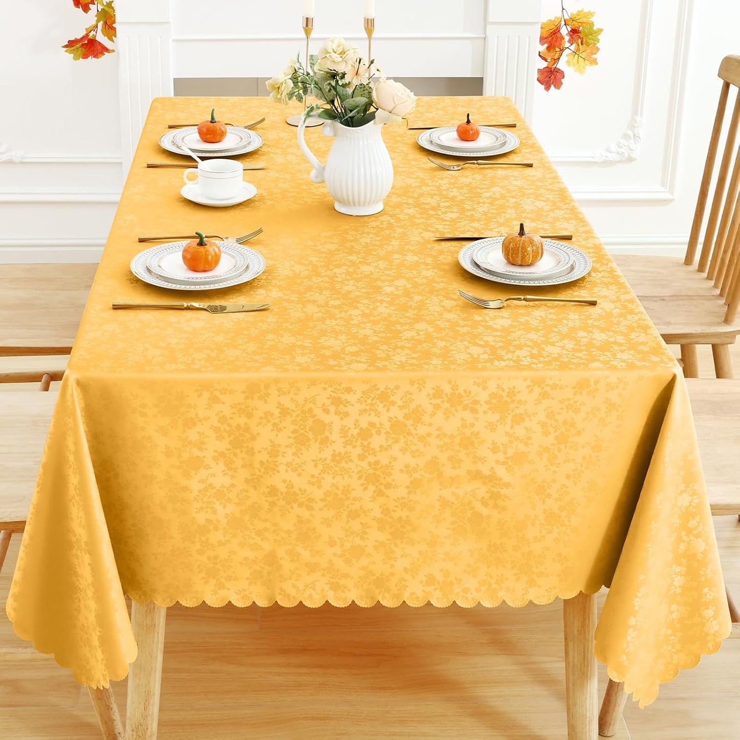 Smiry Rectangle Table Cloth, Waterproof Heavy Duty Vinyl Tablecloths, Wipeable Washable Table Cover for Kitchen and Dining Room (Mustard Yellow, 60" X 84")