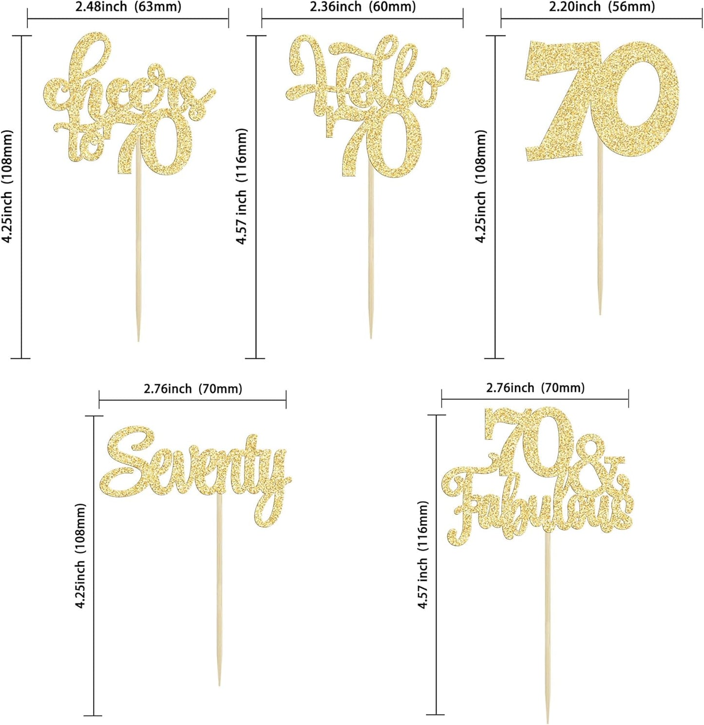 30Pcs Happy 70th Birthday Cupcake Toppers Seventy Cheers to 70 Years Old Birthday Cupcake Picks for 70th Birthday Anniversary Party Cake Decorations Supplies Gold Glitter