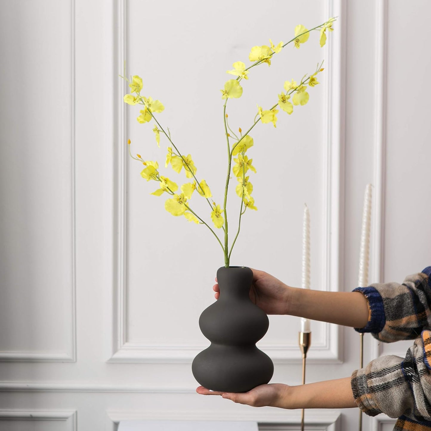 Ceramic Vase for Decor, Black Modern Vases for Home Decor Living Room, Home, Office, Centerpiece,Table and Wedding