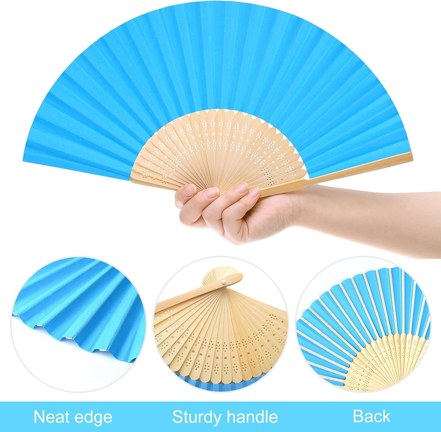 FEPITO 32 Pieces Handheld Paper Fan Paper Folding Fans with Bamboos for Wedding Gift, Party, Home, Multicolor