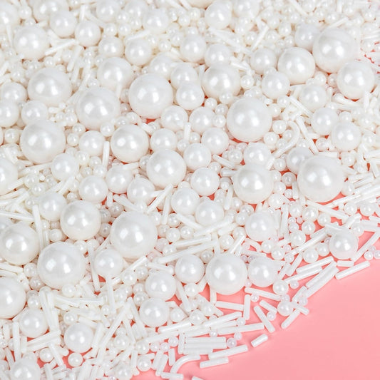 Edible White Sprinkles for Cake Decorating,Edible Pearl Jimmies Sugar Mix Size 130g/4.58oz,Baking Candy Decorations,Cupcake Toppers,Cookie Donuts Ice Cream Dessert Decorating,Wedding Birthday Party Valentines Christmas Supplies