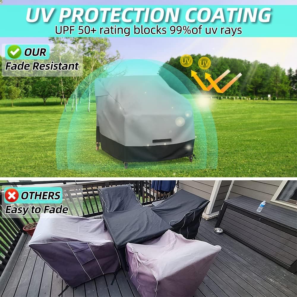 Patio Swivel Chair Cover Waterproof 2 Pack, 600D Heavy Duty Outdoor Furniture Covers for Universal Lawn/Deck/Garden/Backyard Fits up 28" W*30" D*32" H, Gray/Black