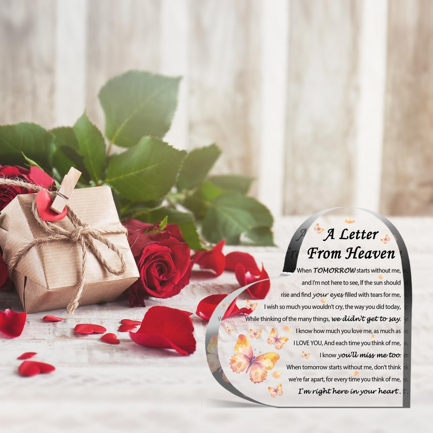 Sympathy Gifts - A Letter from Heaven- Memorial Gift for Loss of Mother Father Husband Son, Acrylic Heart Keepsake,Remembrance Sympathy Gifts （Butterfly）