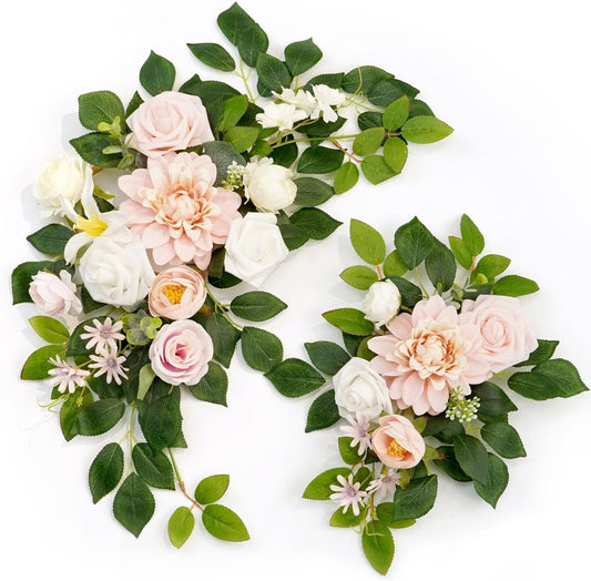 Wedding Decor (Pack of 2) Welcome Sign Flower Backdrop Garland for Ceremony Reception Wall Easel Home Decoration Entryway Faux Outdoor Board Head Table Decor (Blush)